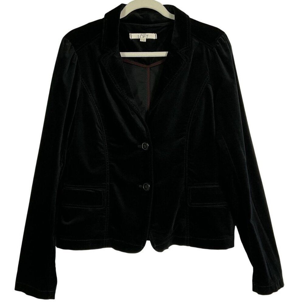 LOFT Women's Black Velvet Blazer Jacket Size 10, 98% cotton/2% spandex, Pockets